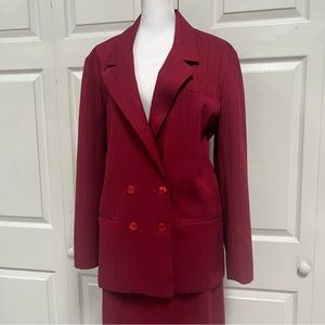 Women’s Skirt Suit Red with Stripes Size 16 Vintage USA